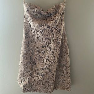 Strapless mini beige silk dress